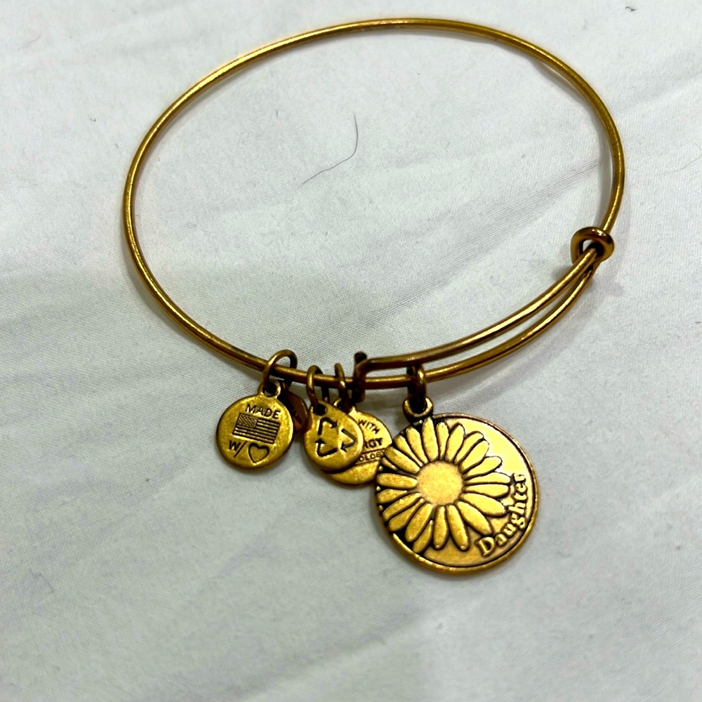 Alex and Ani "Daughter" Daisy Charm Bangle in Gold-Tone Brass